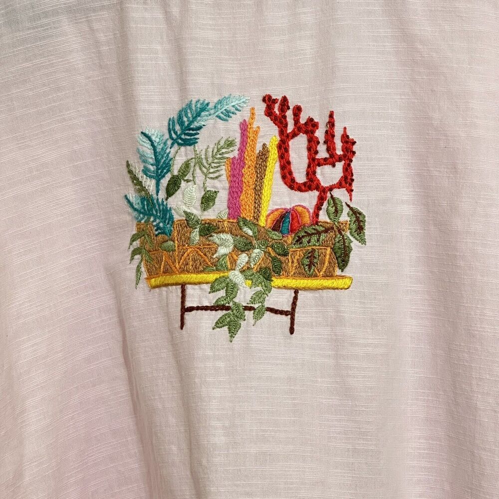 Girls Pink Hand Made Embroidered Long Sleeve Shirt  Floral Plants Sz XL-XXL - Picture 2 of 11